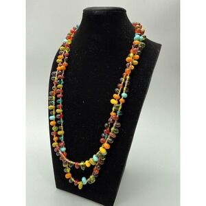 Extra Long Vintage Glass Bead Necklace 48" Flapper Opera Multicolored Beads Boho